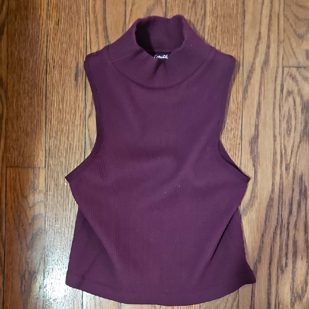 Sleeveless Burgundy Mock Neck Top Crop
